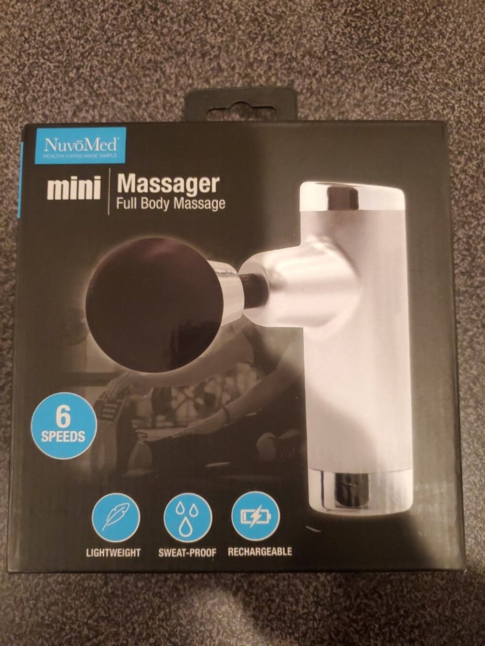 NuvoMed Mini Massager Full Body Silver Black Vibrating USB Rechargeable